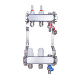 Rozdzielacz INOX ze stali nierdzewnej uzbrojony do ogrzewania podłogowego z adapterami PEX 16 - 2 obwodyRozdzielacz INOX ze stali nierdzewnej uzbrojony do ogrzewania podłogowego z adapterami PEX 16 - 2 obwody